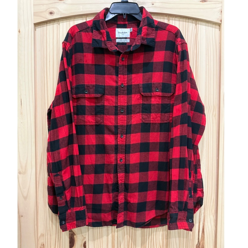 Goodfellow & Co Red Black Buffalo Plaid Button Down Shirt XL Women
